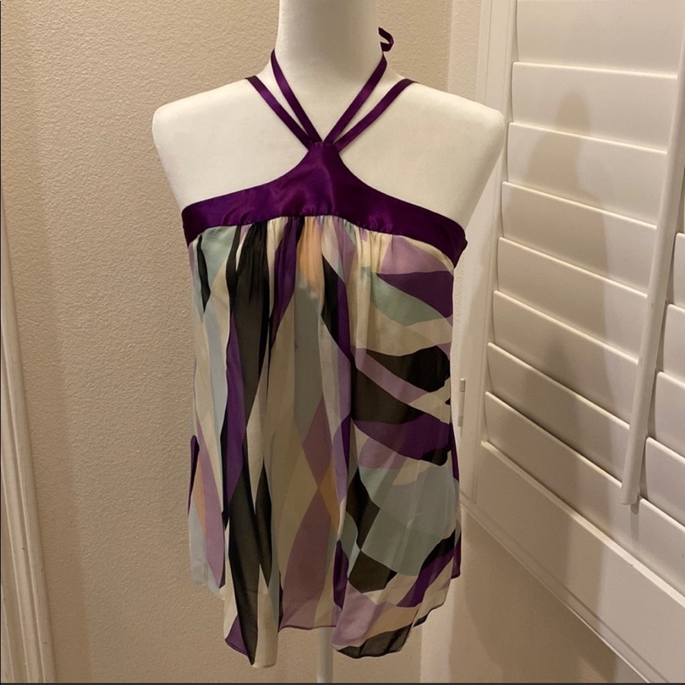 BCBGMaxAzria Geometric Silk Blouse XS